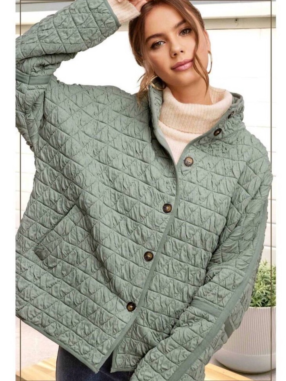 NWOT LA MIEL Quilted Button-Down Jacket in Birdy Sage